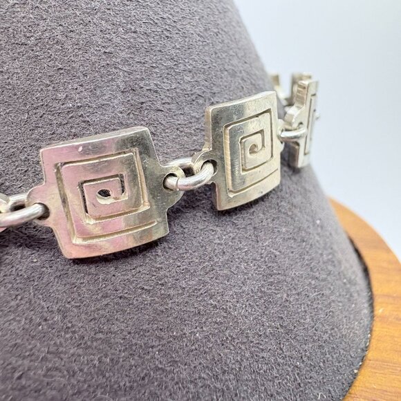 VTG Sterling Silver 925 Greek Key Design Chain Bracelet Size 7.25" Length - Picture 2 of 8
